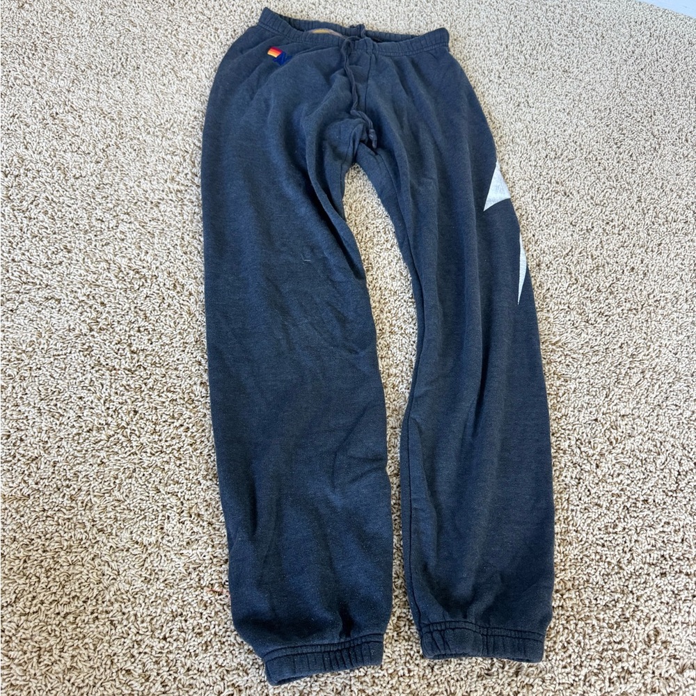 Black Sweatpants with White lightning bolt Design